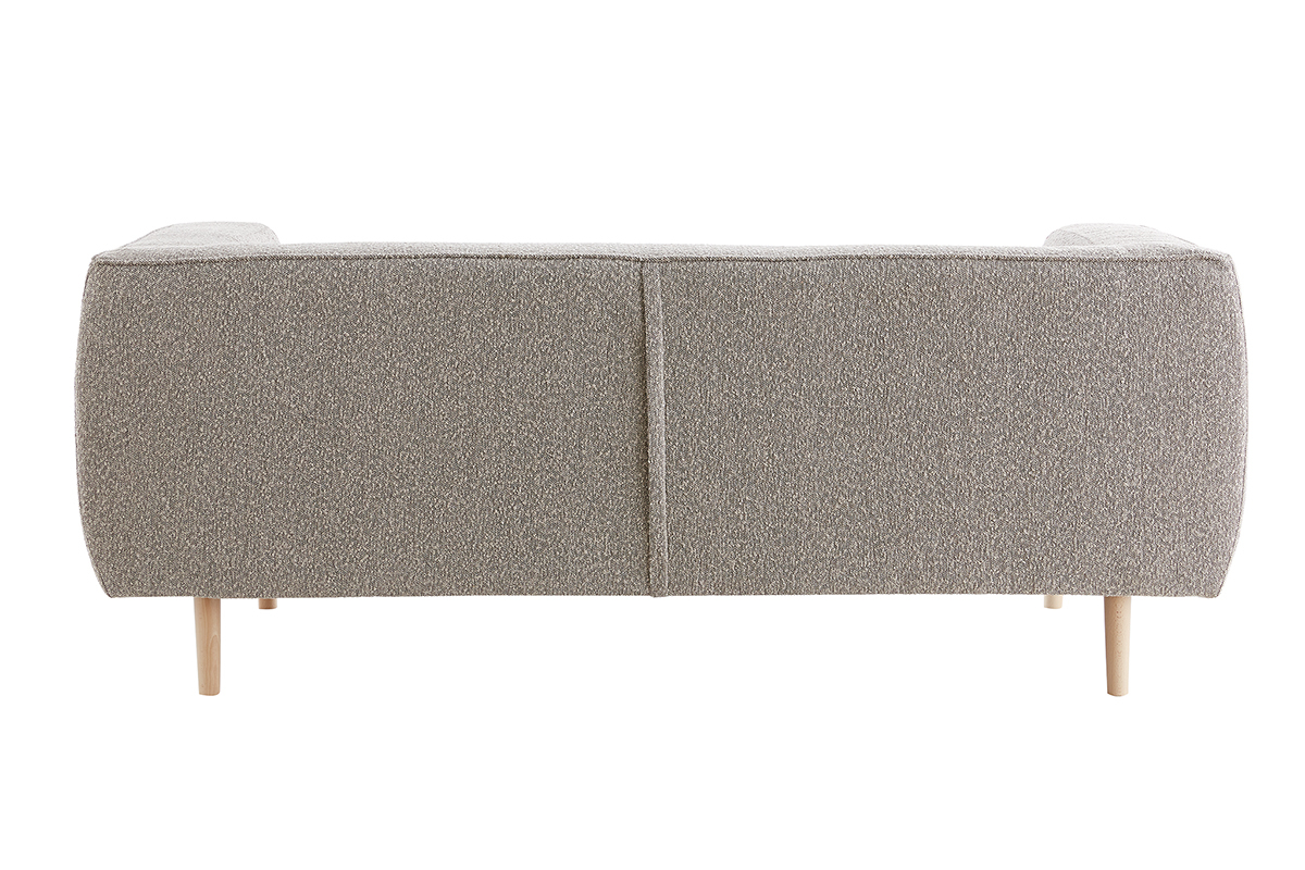 Canap scandinave 2-3 places en tissu effet laine boucle taupe et bois clair MORRIS