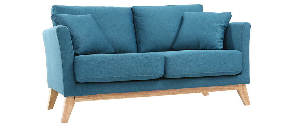 Canap� scandinave 2 places d�houssable bleu canard et bois OSLO