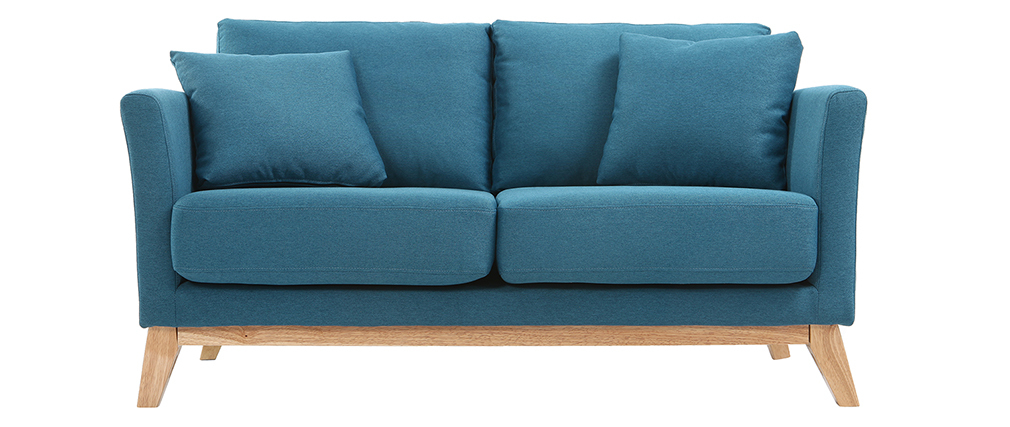 Canap� scandinave 2 places d�houssable bleu canard et bois OSLO