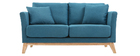 Canap&eacute; scandinave 2 places d&eacute;houssable bleu canard et bois OSLO