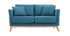 Canap&eacute; scandinave 2 places d&eacute;houssable bleu canard et bois OSLO