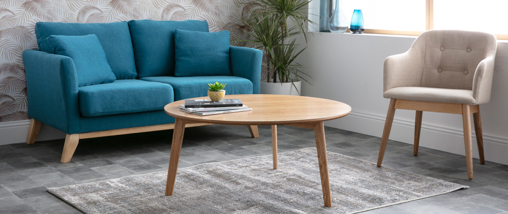 Canap� scandinave 2 places d�houssable bleu canard et bois OSLO