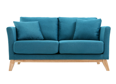 Canap&eacute; scandinave 2 places d&eacute;houssable bleu canard et bois OSLO
