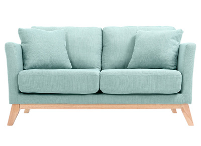 Canap&eacute; scandinave 2 places d&eacute;houssable vert lagon et pieds bois clair OSLO