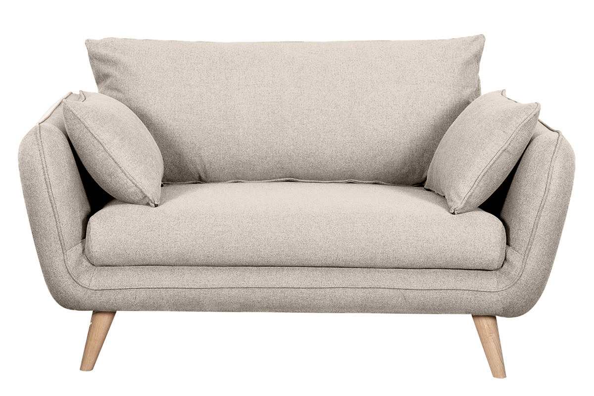 Canap scandinave 2 places en tissu beige et bois clair CREEP
