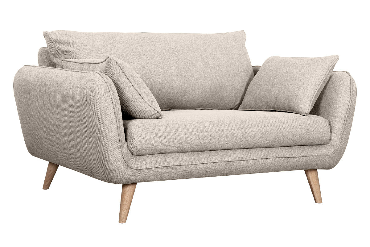 Canap scandinave 2 places en tissu beige et bois clair CREEP