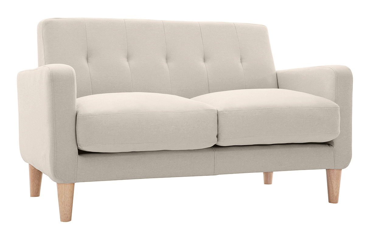 Canapé scandinave 2 places en tissu beige et bois clair LUNA