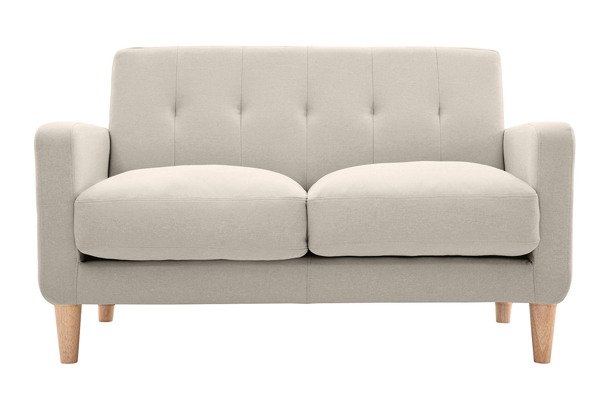 Canapé scandinave 2 places en tissu beige et bois clair LUNA