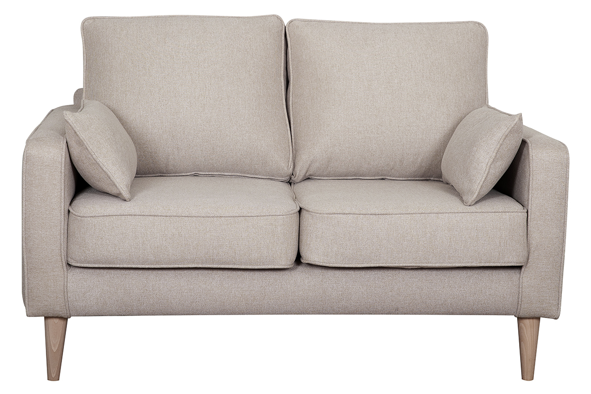 Canap scandinave 2 places en tissu beige et bois clair PAPEL