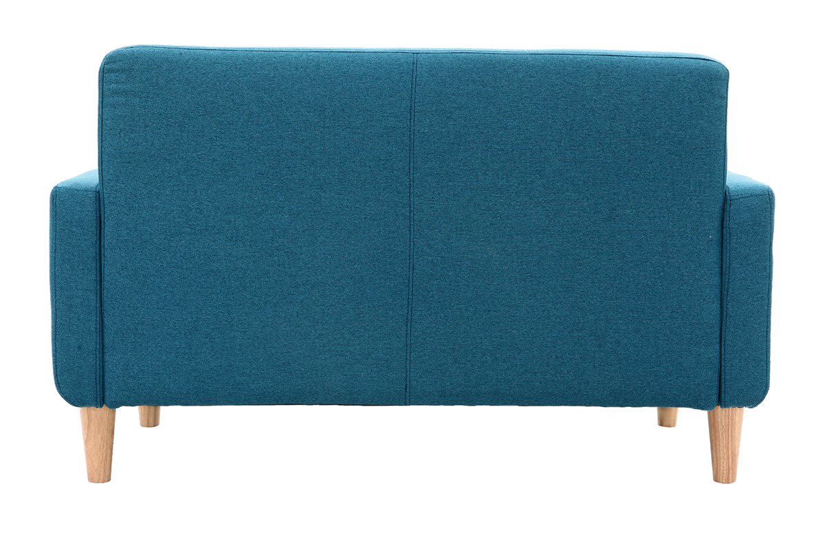 Canap scandinave 2 places en tissu bleu canard et bois clair LUNA