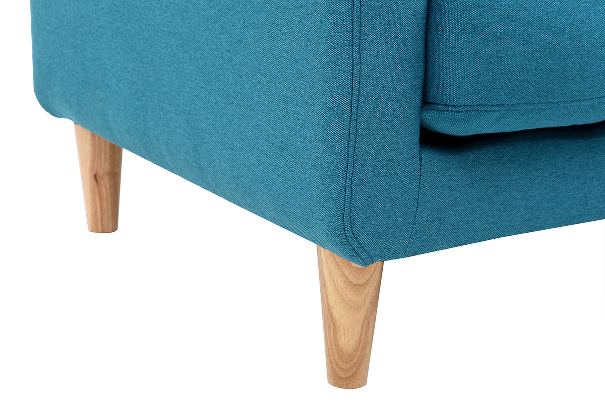 Canap scandinave 2 places en tissu bleu canard et bois clair LUNA