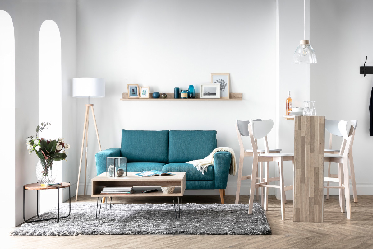 Canap� scandinave 2 places en tissu bleu canard MOCAZ