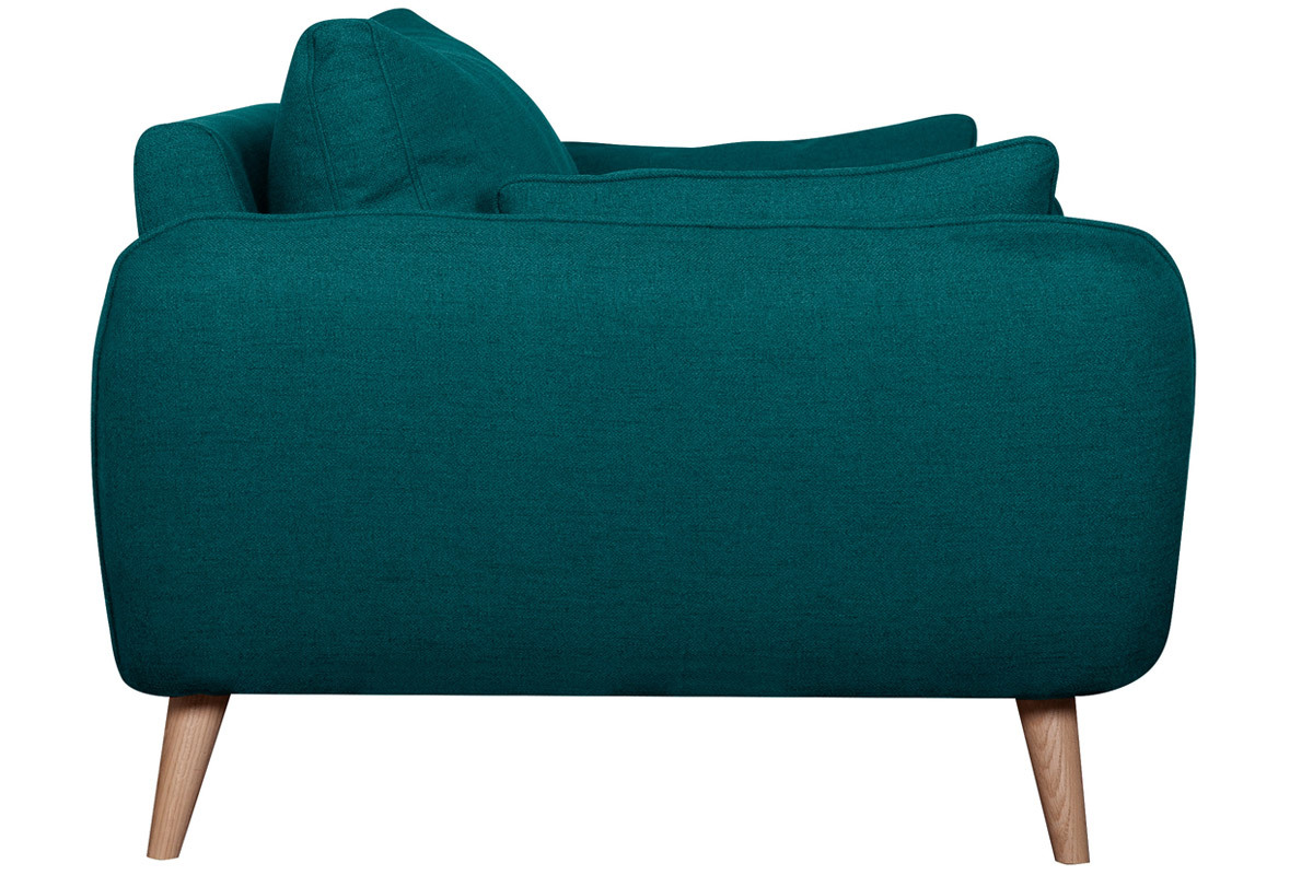 Canap scandinave 2 places en tissu bleu paon et bois clair CREEP