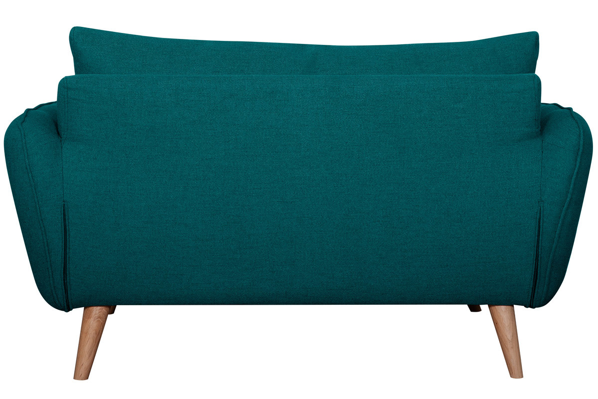 Canap scandinave 2 places en tissu bleu paon et bois clair CREEP