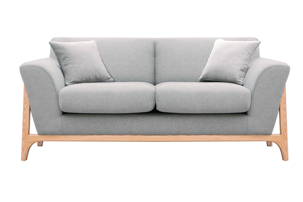 Canap scandinave 2 places en tissu effet velours textur gris clair et bois clair ASAKO