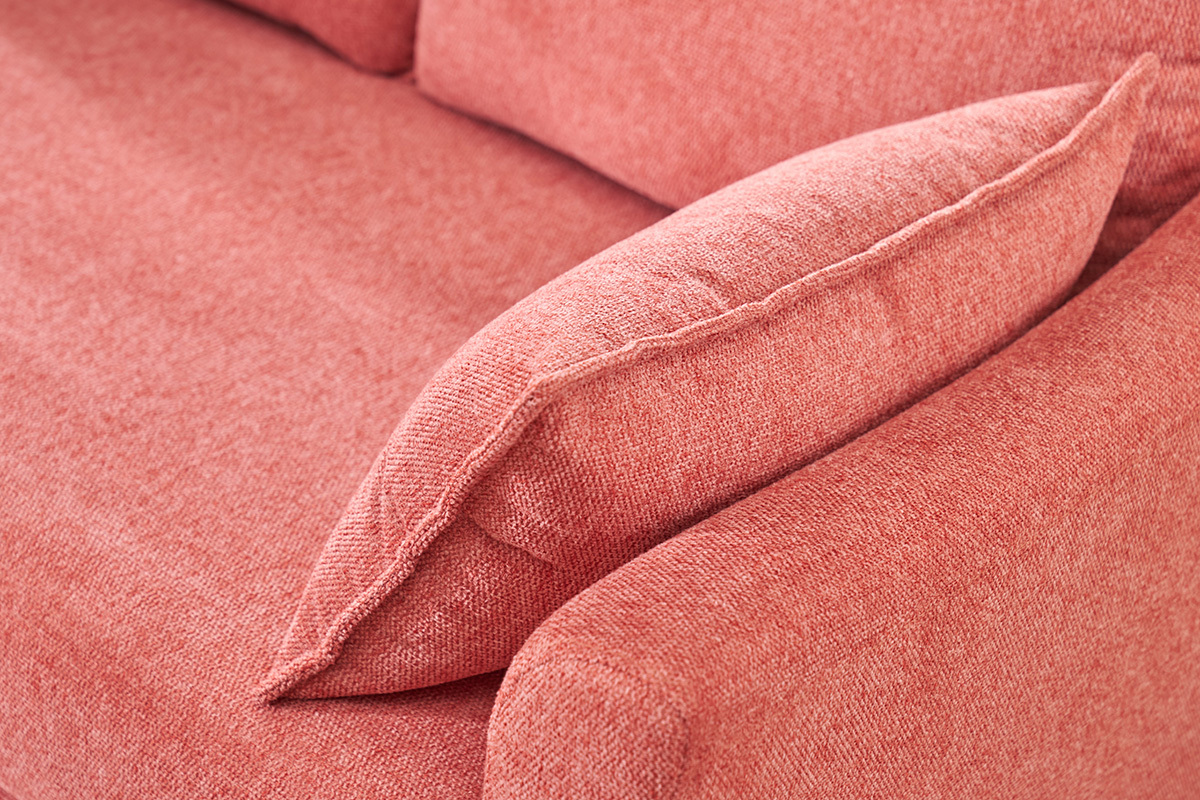 Canap� scandinave 2 places en tissu effet velours textur� terracotta et bois clair KATE