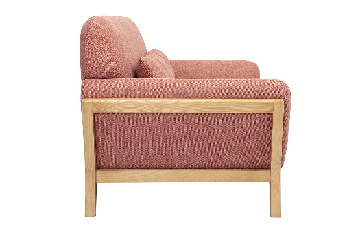 Canap scandinave 2 places en tissu effet velours textur terracotta et bois clair YOKO