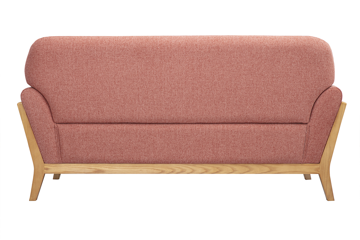 Canap scandinave 2 places en tissu effet velours textur terracotta et bois clair YOKO