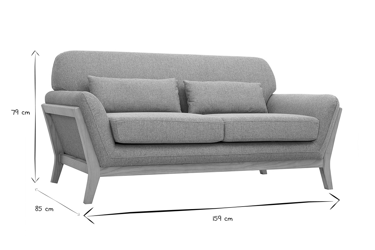 Canap scandinave 2 places en tissu effet velours textur terracotta et bois clair YOKO