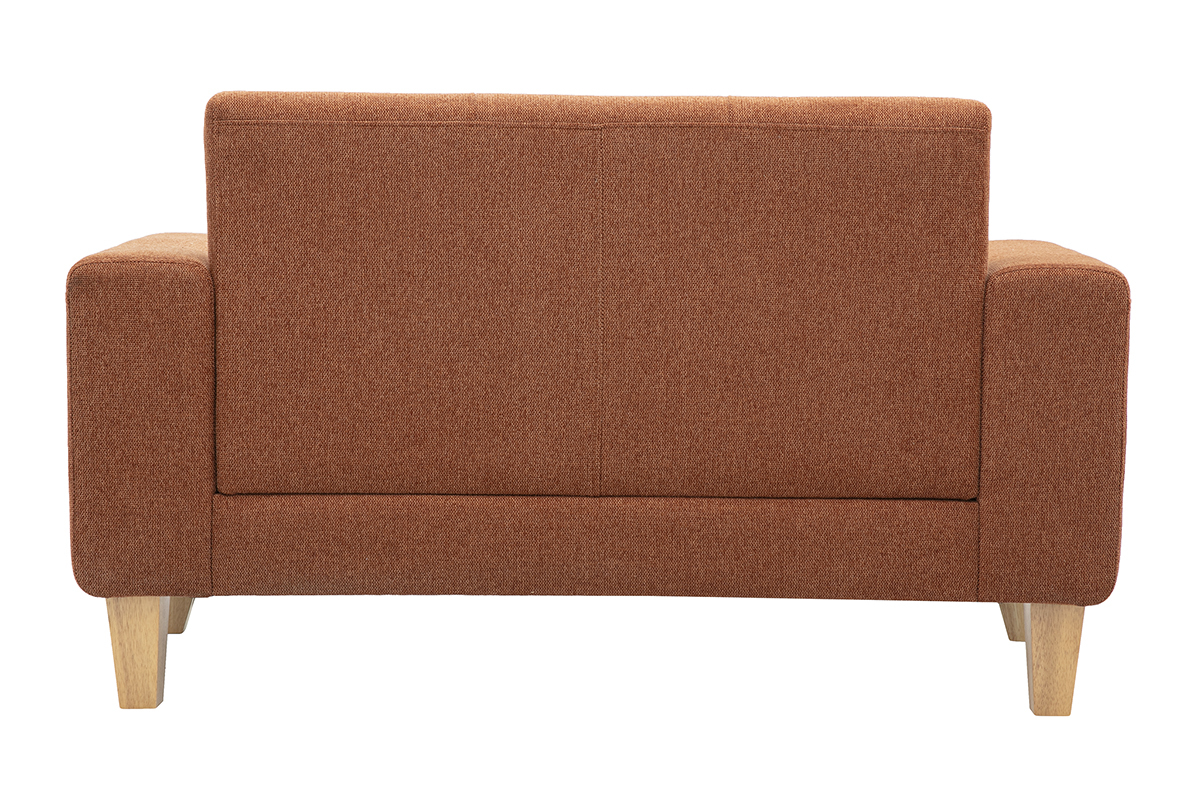 Canap� scandinave 2 places en tissu effet velours textur� terre br�l�e et bois clair FJORD