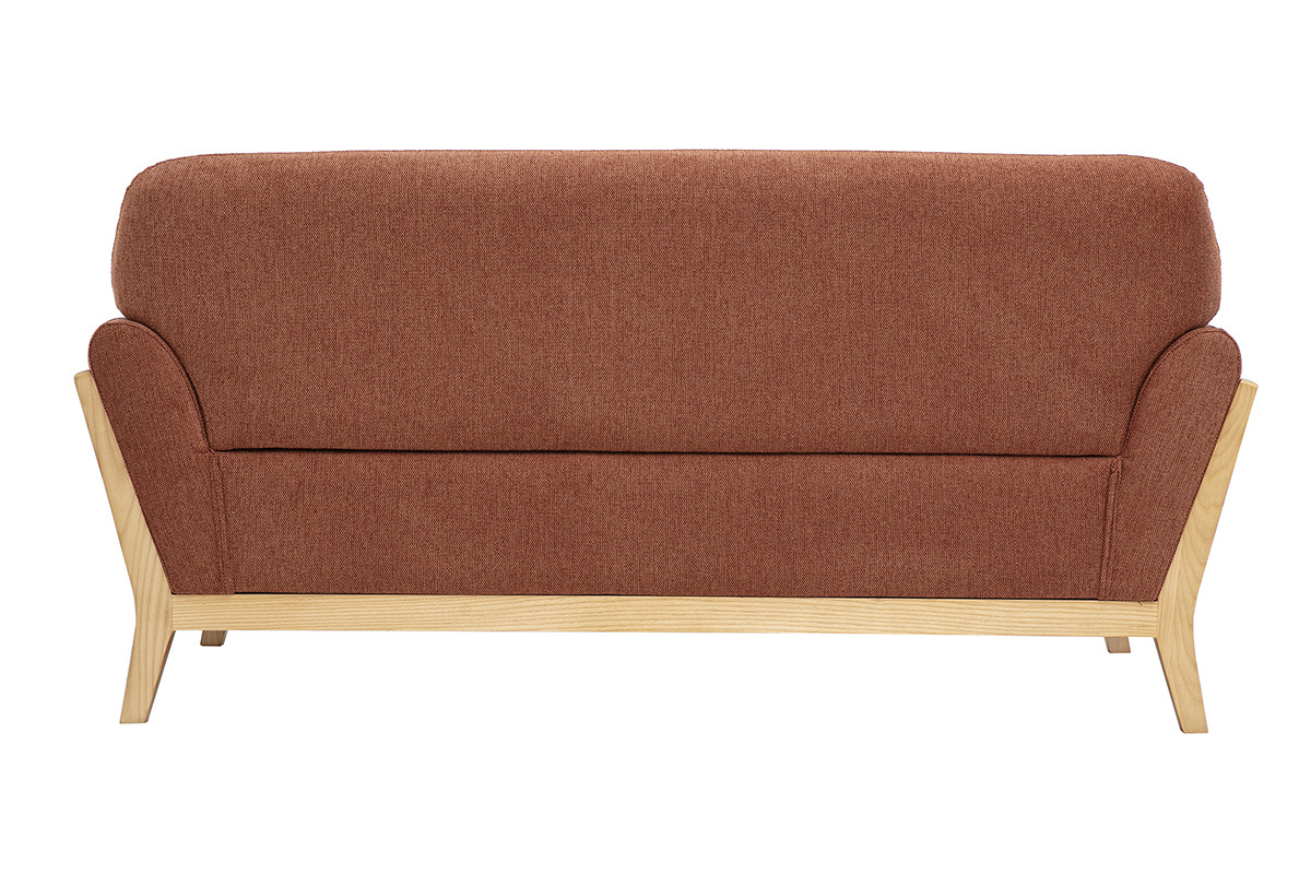 Canap� scandinave 2 places en tissu effet velours textur� terre br�l�e et bois clair YOKO