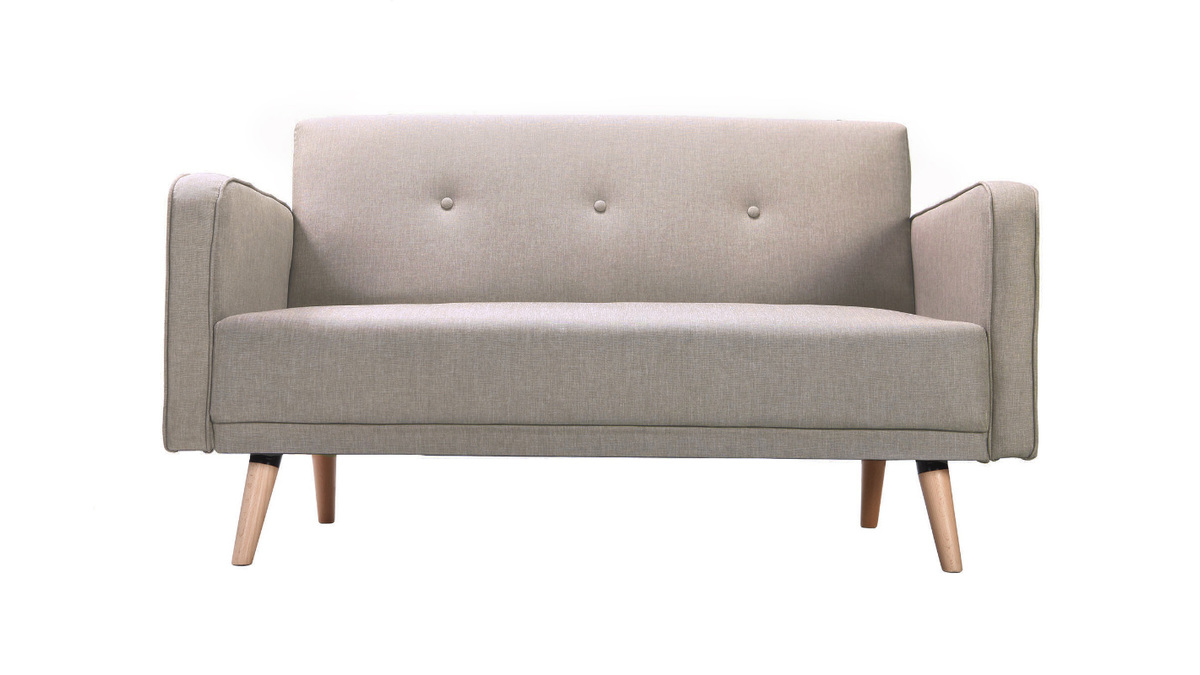 Canap scandinave 2 places en tissu grge et bois clair ULLA