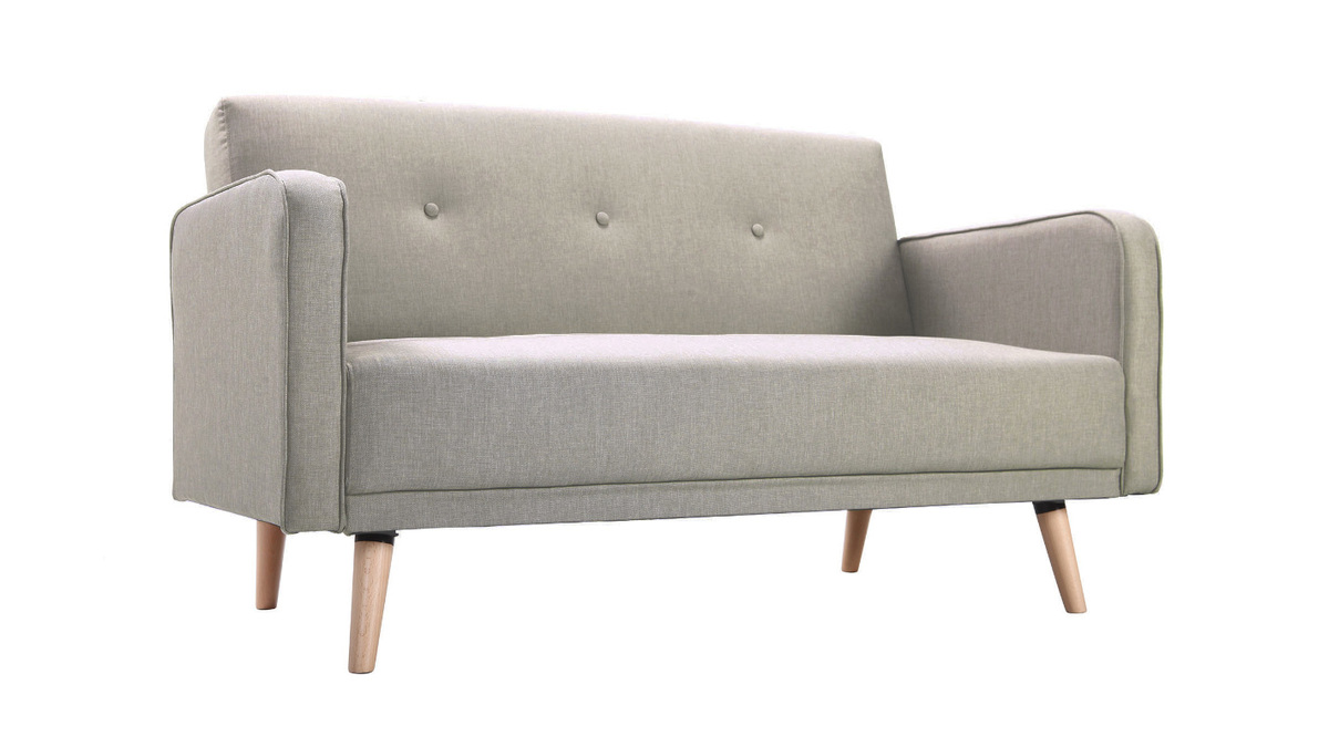Canap scandinave 2 places en tissu grge et bois clair ULLA