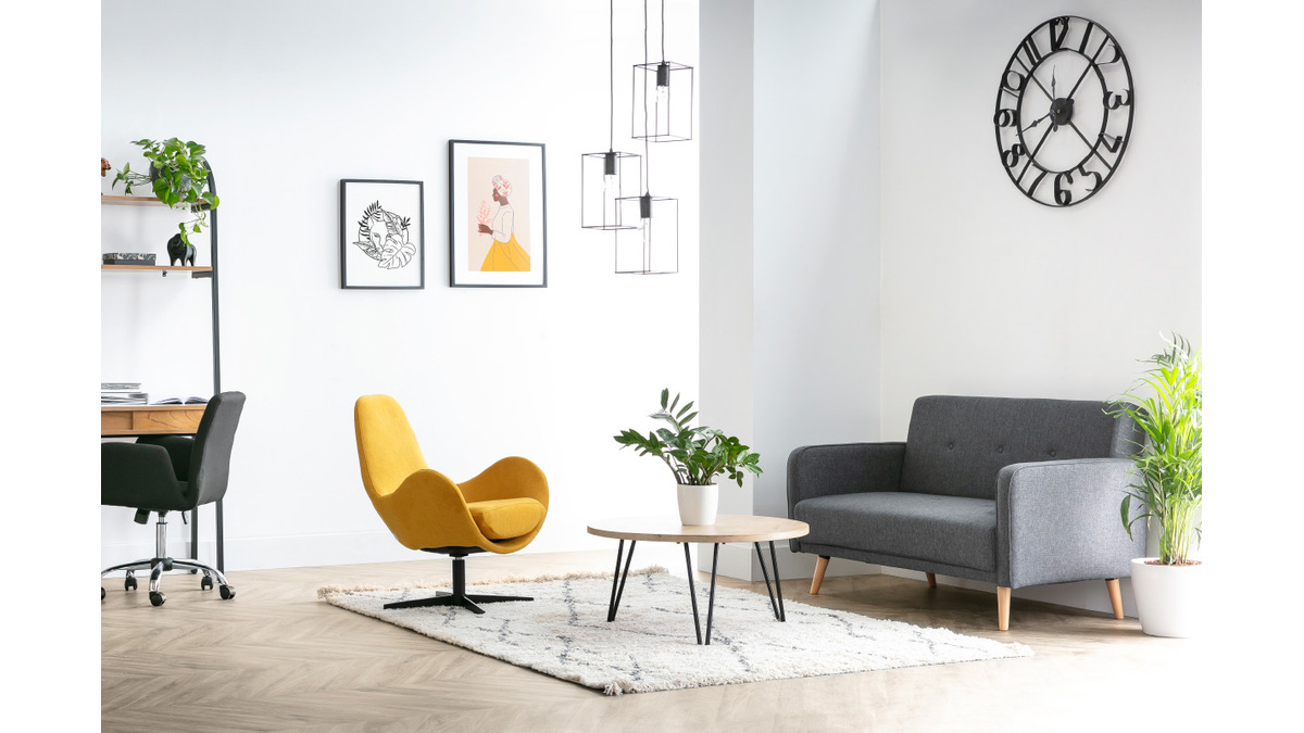 Canap scandinave 2 places en tissu grge et bois clair ULLA