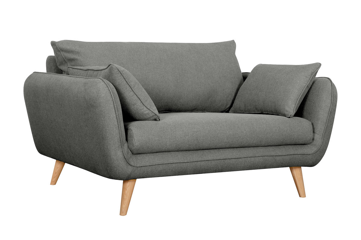 Canap scandinave 2 places en tissu gris anthracite et bois clair CREEP