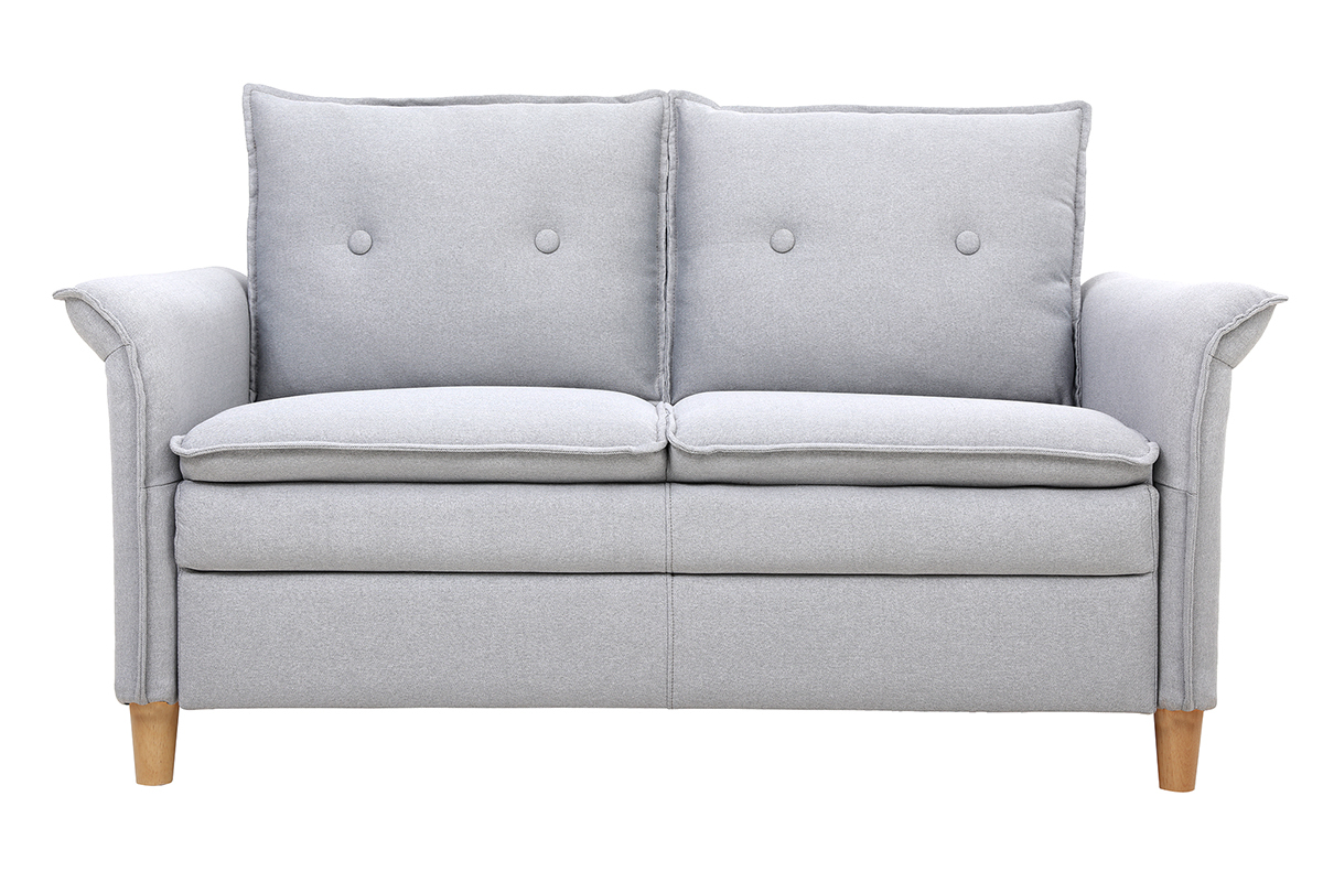 Canap scandinave 2 places en tissu gris clair et bois clair CLIFF
