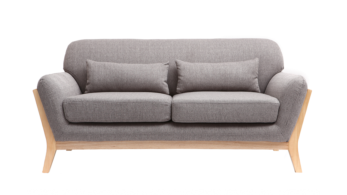 Canap scandinave 2 places en tissu gris et bois clair YOKO