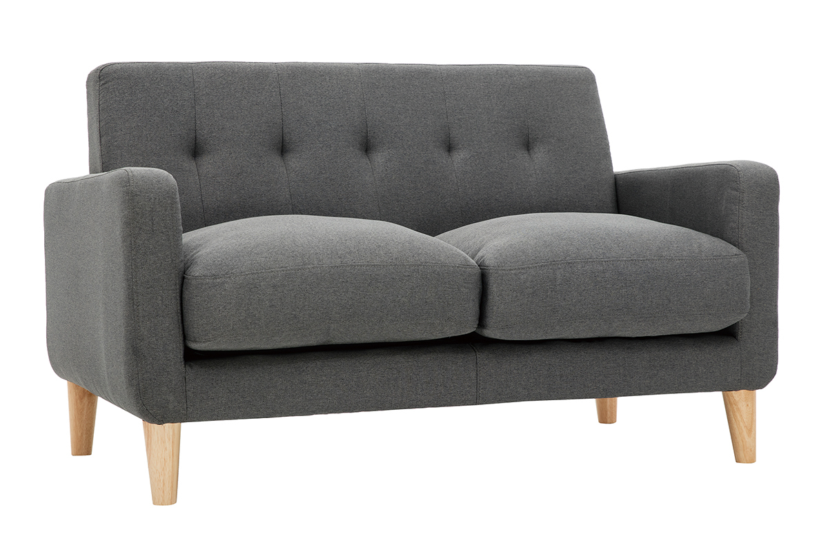 Canap scandinave 2 places en tissu gris fonc et bois clair LUNA