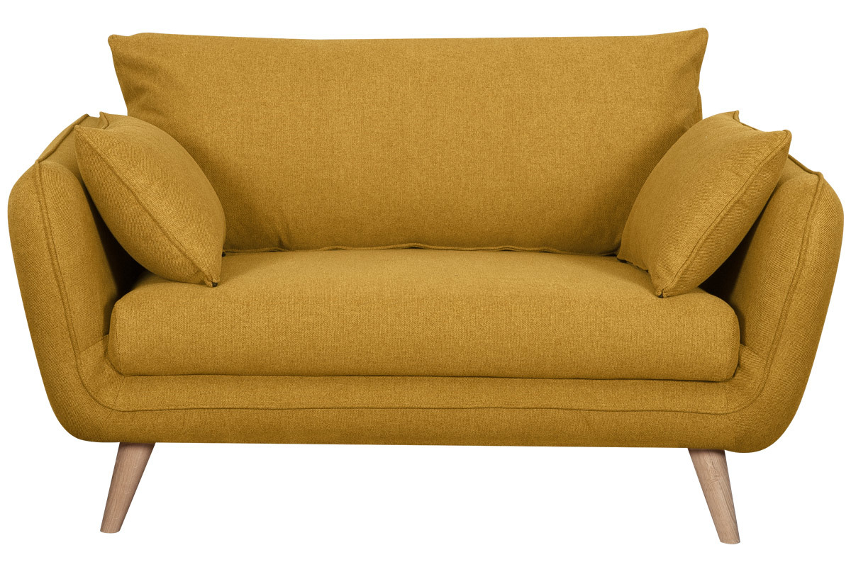 Canap scandinave 2 places en tissu jaune cumin et bois clair CREEP