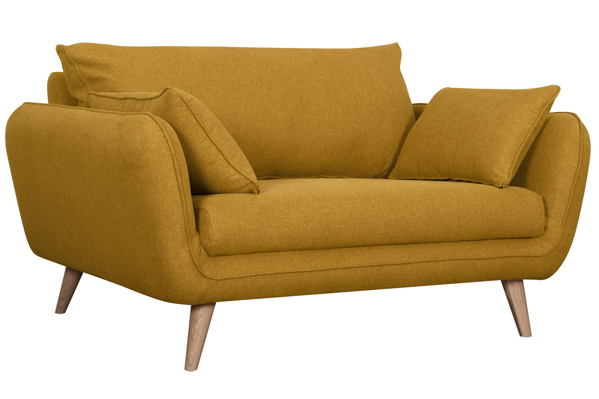 Canap scandinave 2 places en tissu jaune cumin et bois clair CREEP