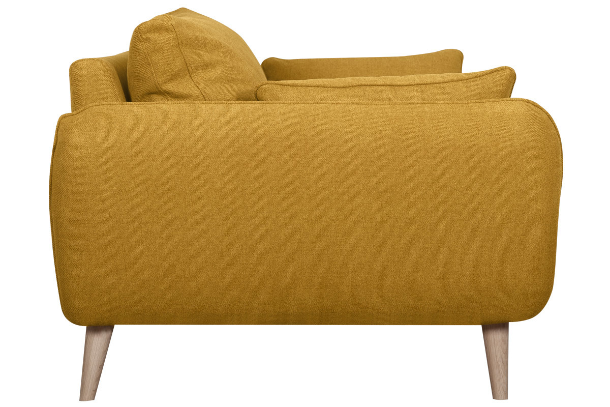 Canap scandinave 2 places en tissu jaune cumin et bois clair CREEP