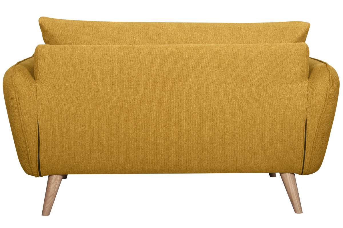 Canap scandinave 2 places en tissu jaune cumin et bois clair CREEP
