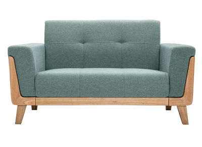 Canapé scandinave 2 places en tissu vert de gris et bois clair FJORD