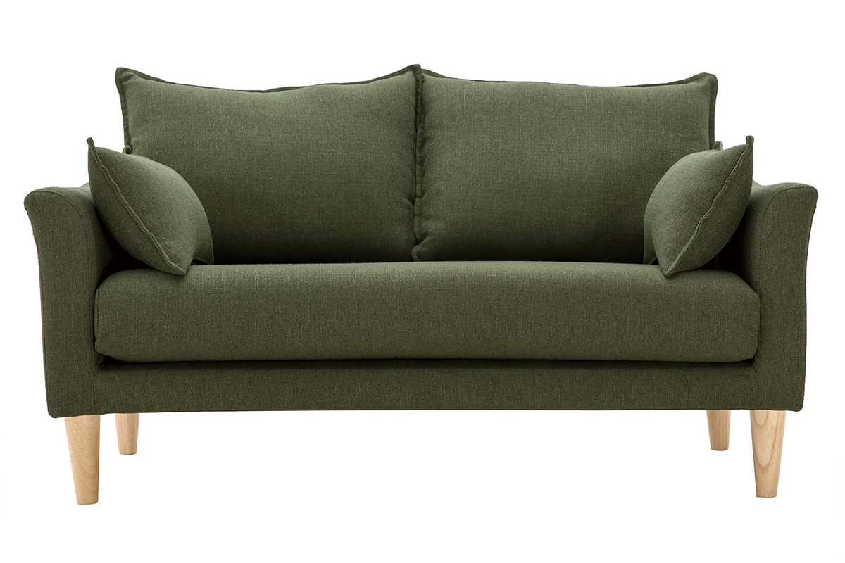 Canap scandinave 2 places en tissu vert kaki et bois clair KATE