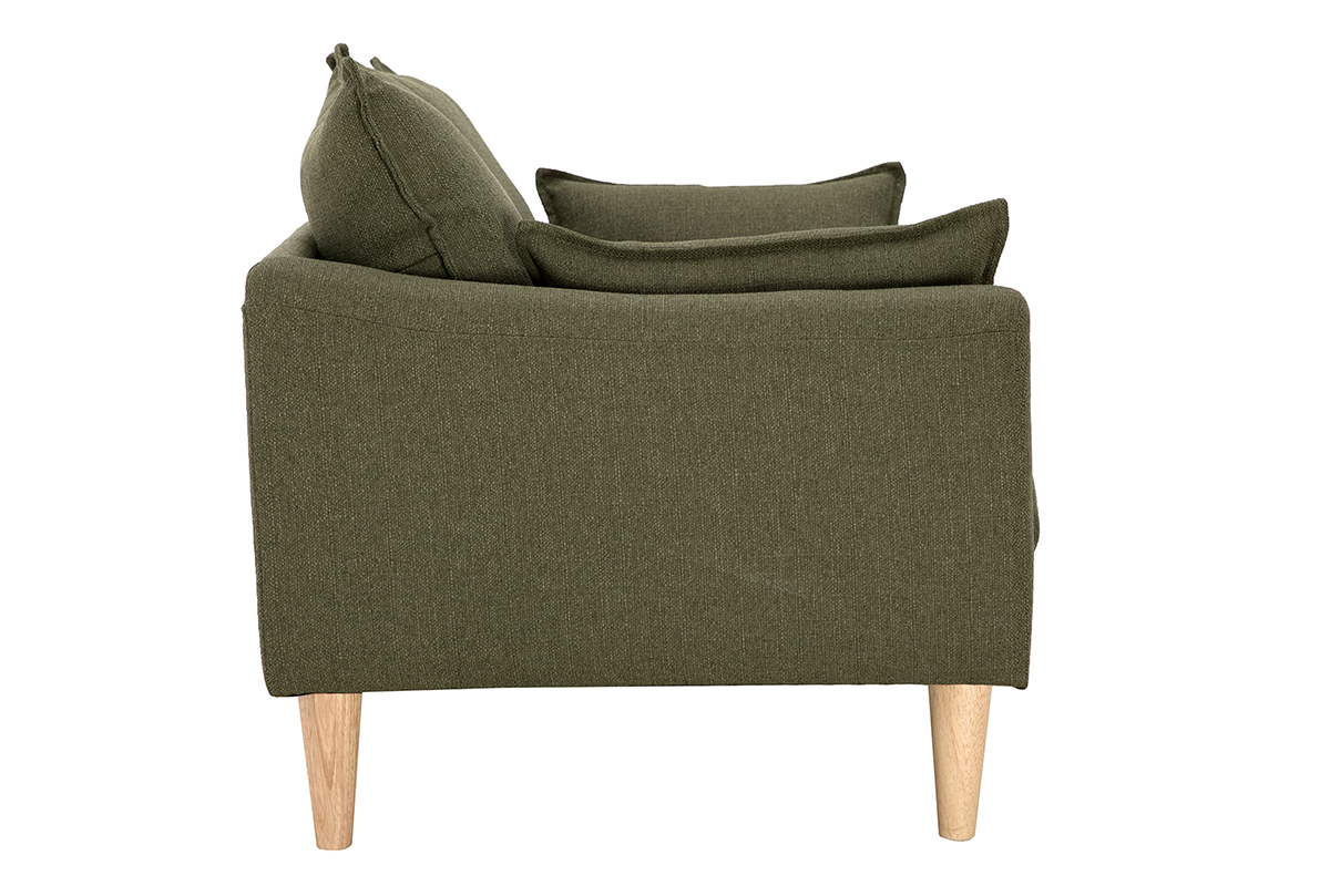 Canap scandinave 2 places en tissu vert kaki et bois clair KATE
