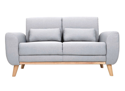 Canap&eacute; scandinave 2 places tissu gris et pieds ch&ecirc;ne EKTOR
