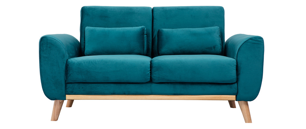Canap� scandinave 2 places velours bleu p�trole EKTOR