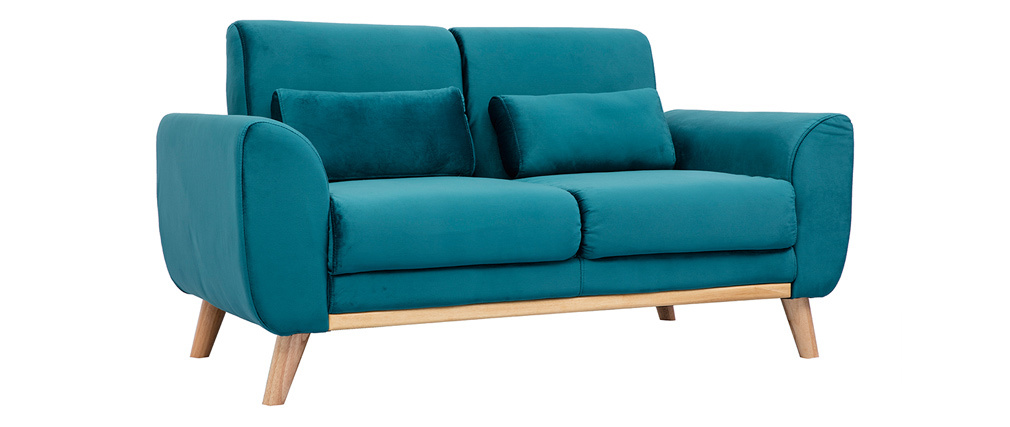 Canap� scandinave 2 places velours bleu p�trole EKTOR