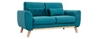 Canap&eacute; scandinave 2 places velours bleu p&eacute;trole EKTOR