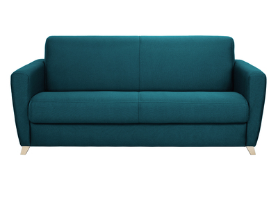 Canap&eacute; scandinave 3 places bleu canard et bois GRAHAM