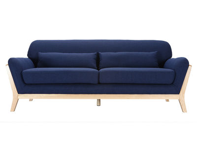 Canap&eacute; scandinave 3 places bleu fonc&eacute; et bois YOKO