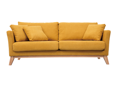Canap&eacute; scandinave 3 places d&eacute;houssable tissu effet velours jaune moutarde OSLO