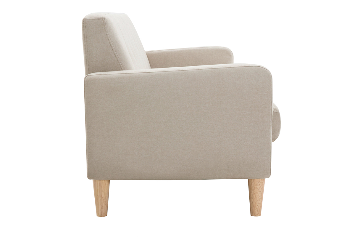 Canap scandinave 3 places en tissu beige et bois clair LUNA