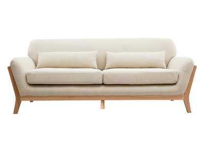 Canapé scandinave 3 places en tissu beige et bois clair YOKO