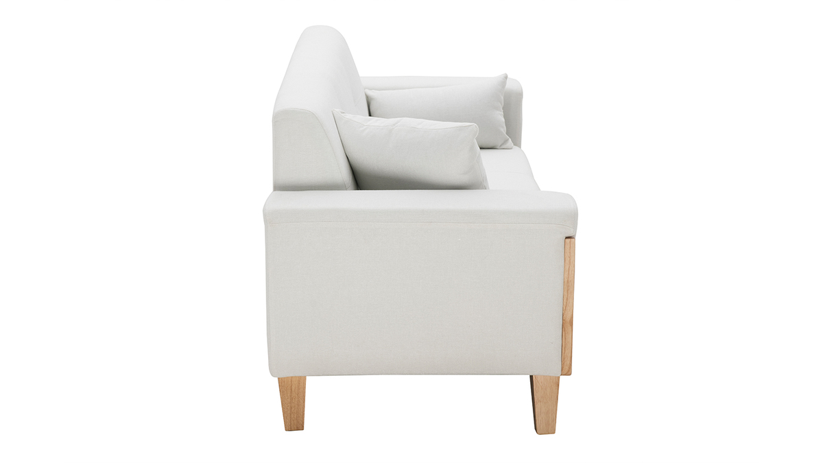 Canap scandinave 3 places en tissu blanc cass et bois clair FJORD