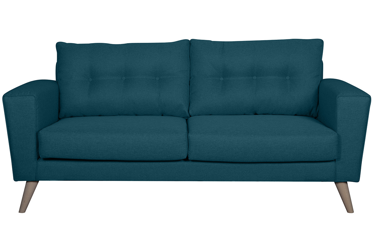 Canap scandinave 3 places en tissu bleu canard et bois clair BEAUBOURG